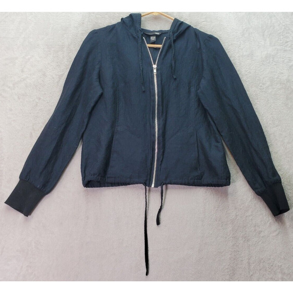 H&M Jacket Womens Size 6 Black Pockets Long Sleeve Hooded Drawstring Full Zipper - Picture 1 of 9